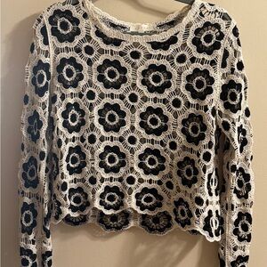 Adiva Black and White Floral Lace Blouse